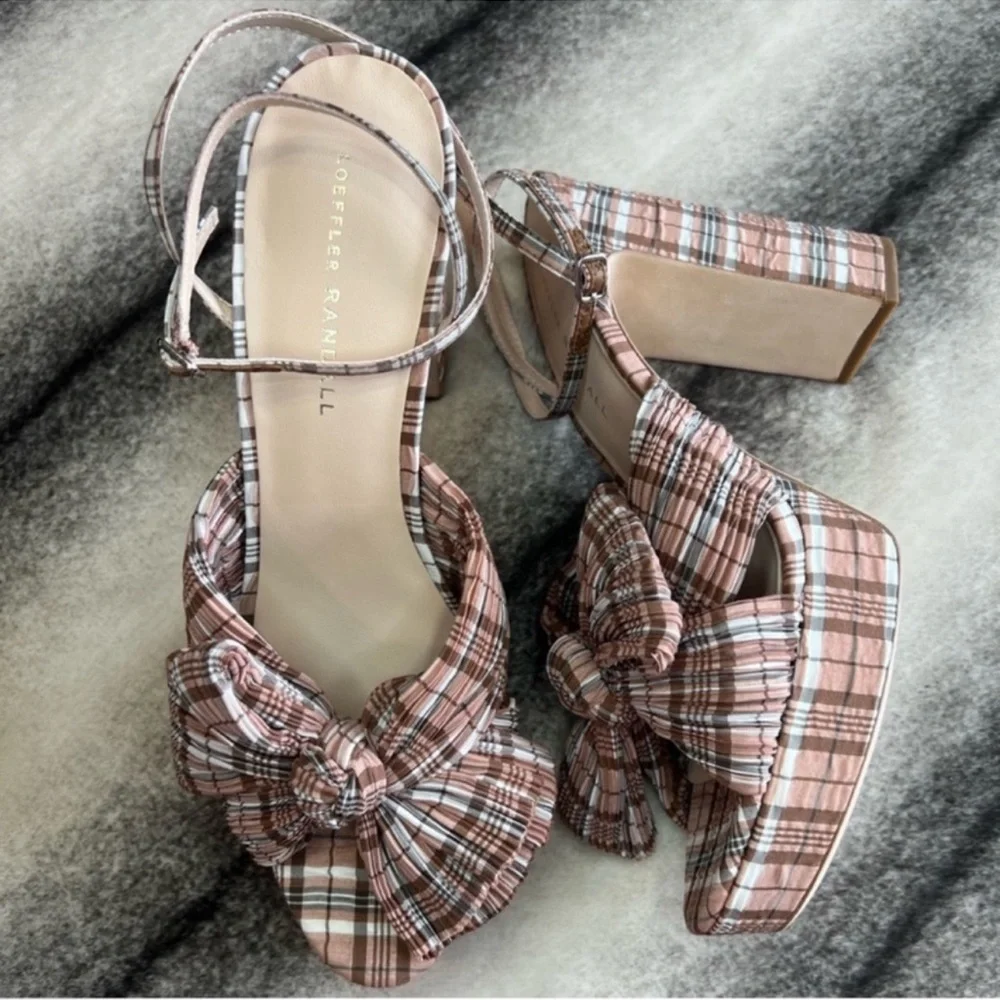 Loeffler Randall Natalia Day Plaid Pleated Platform Sandals Heels